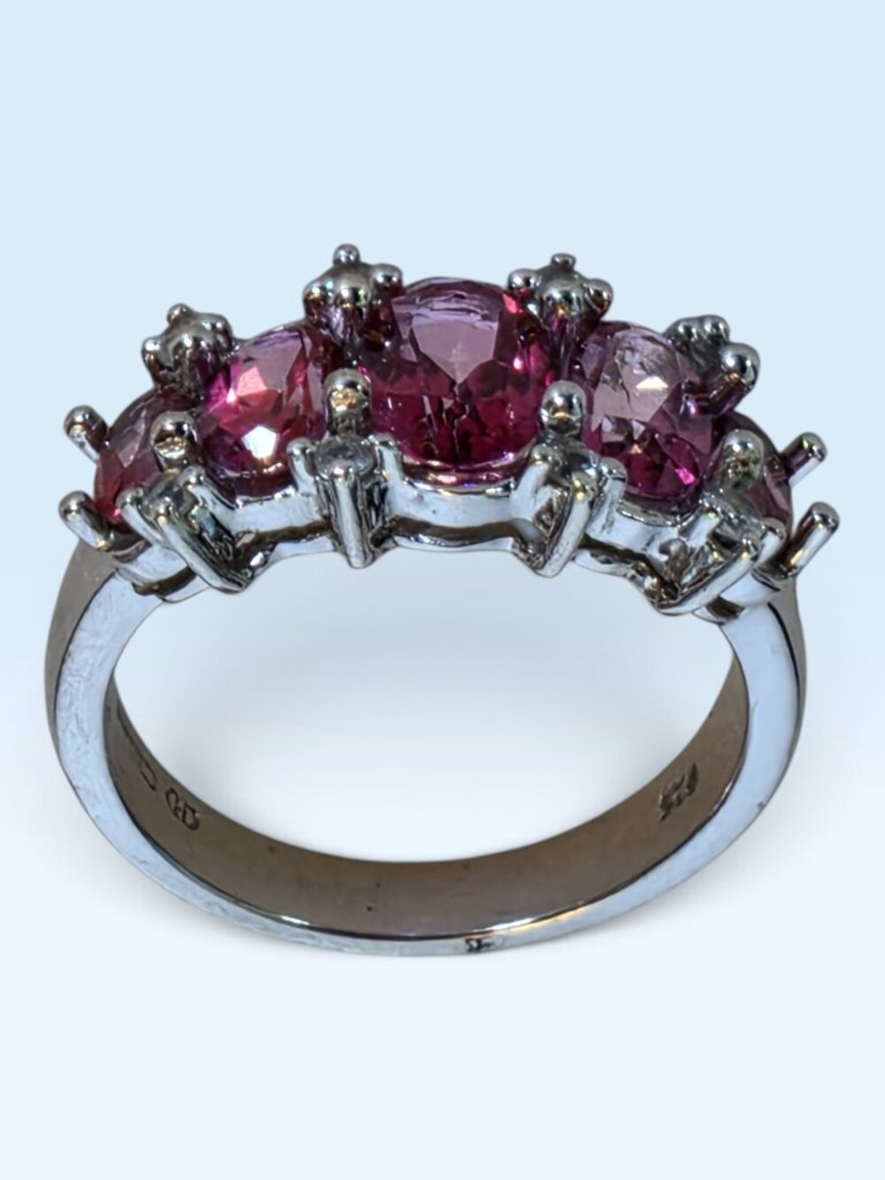 Vintage 925 Sterling Silver Graduated Pink Sapphire Cluster Ring | Size 7